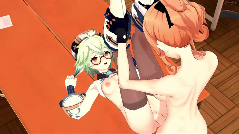 Hentai Smash: Futa Jean šuká Sucrose na stole a stříká jí na břicho -...
