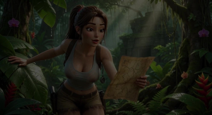 My night collection: Lara Croft entdeckt Amazonas-Schatz und umarmt schönen blonden Abstammungsgeist in...