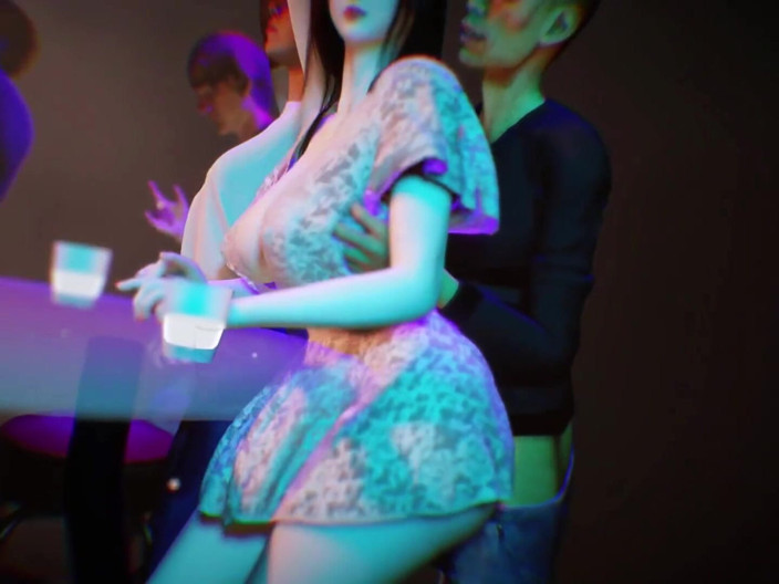 X Hentai: Моя похотливая подруга трахается с незнакомцем в баре - 3D анимация