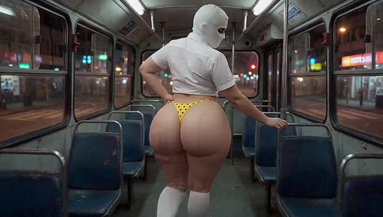 Xprohibidox1: BbW maskovaná studentka Twerks velký zadek v autobuse v noci