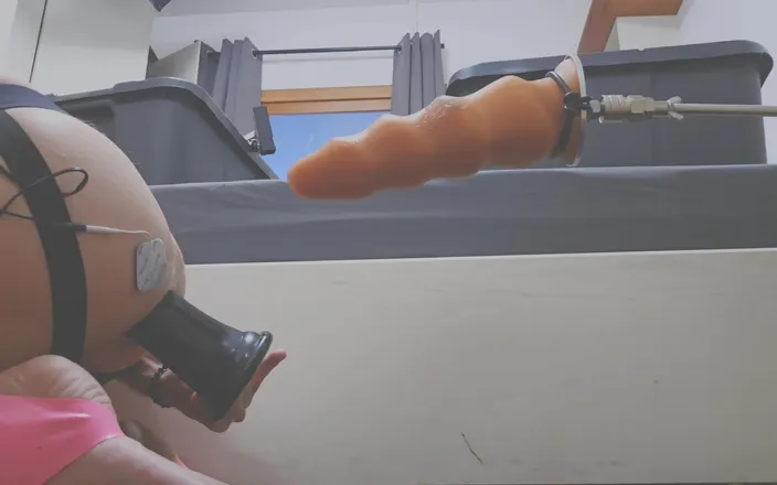Chastitybeltboy: Man in Chastity with Pink Latex Stockings Enjoys Machine &amp; Fisting