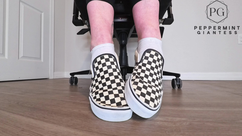 Peppermint Giantess: Sneaky Office Foot Tease in Checkerboard Vans - Toe-only Strip &amp; Intense...