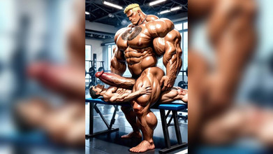 AI gay porn: Muscular Gym Man Fuck Cum