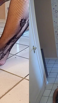Worshiping the fishnets feet of a BBW