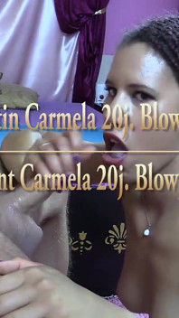 Pelajar terangsang Carmela 20 tahun. Blowjob tegar di kerusi