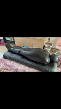 Game-01: Wife Punishes Her Slave in Full-body-inflate Latex Bag - Estim - Restricted Breathing - Bagged