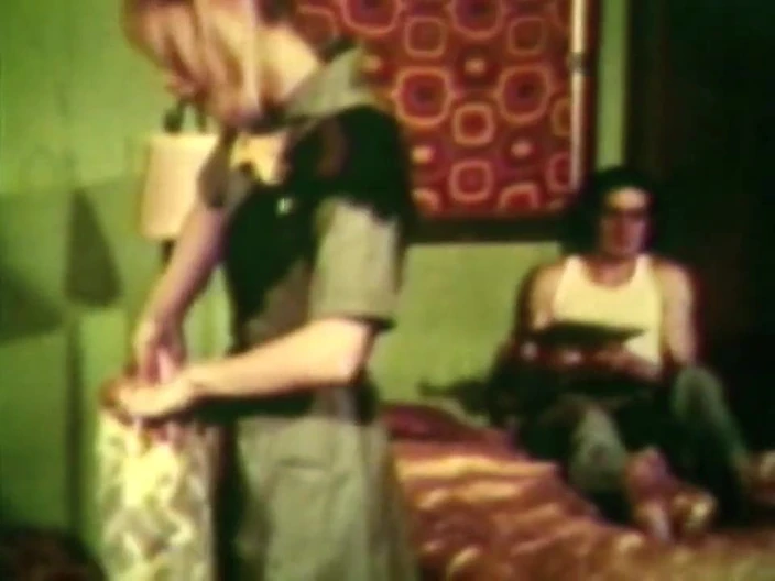 Vintage megastore: Cookie seller girl fucks hard with two dudes