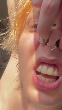 No Makeup Goth Girl in the Sun Flares Piggy Nose