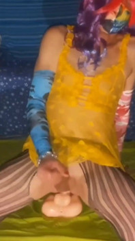 Elevated View Riding My Dildo to Cum in My Little Yellow Suit and Pantyhose