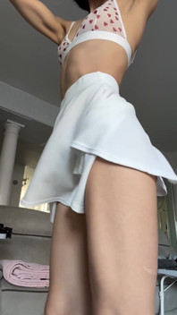 Slow Motion Skirt Twists Red Panties Sheer Bra