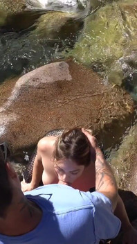 Blowjob and Cumshot on Her Face in a Beautiful River on an Afternoon Walk