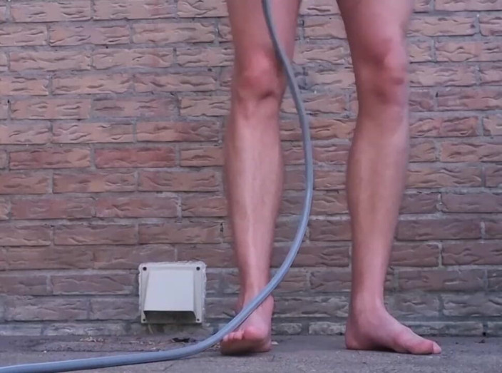 NoFace Twink X: Garden Hose Enema Fill and Release - Extreme Anal Solo Gay...