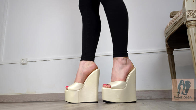 Dame Olga: Shoe Collection: White Platform Wedge Mules - Dame Olga (4k) (659)