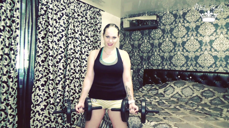 Goddess Misha Goldy: 105 weight liftings repeats for biceps challenge!