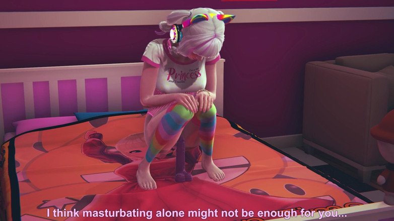 Waifu club 3D: Gamer menina cavalgando vibrador depois de assistir hentai
