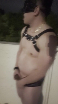Midnight Bridge Tease: Asian Muscle Hunk's Leather-clad Cock Reveal