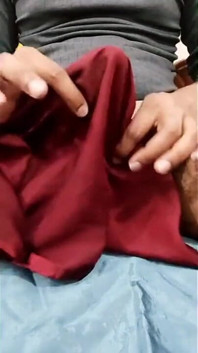 Satin Silk Handjob Porn - Dick Head Rub with Satin Silky Maroon Suit of Nurse (84)