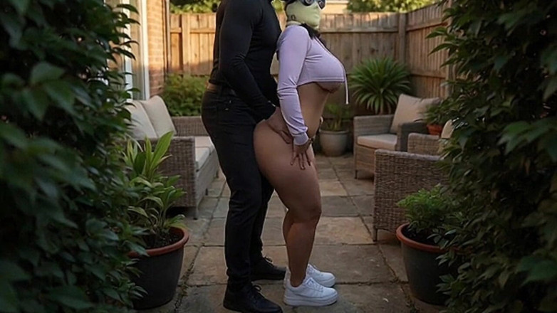 Animate golden: Tall Stepdad Pressing Petite Big Ass Stepdaughter in Backyard