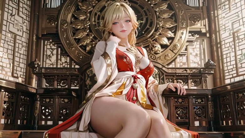 Seraphina Vale: Celestial Goddess Descends! Red &amp; White Hanfu, Golden Hair, Barefoot on...