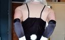 Jessica XD: Blonde Bunny - guantes de ópera de satén, medias de rejilla, tacones...
