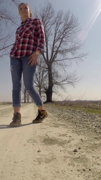 Desperate Girl with Full Bladder Has to Pee on a Dirt Road