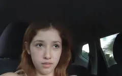 Flashing My Small Tits at the Car in Public