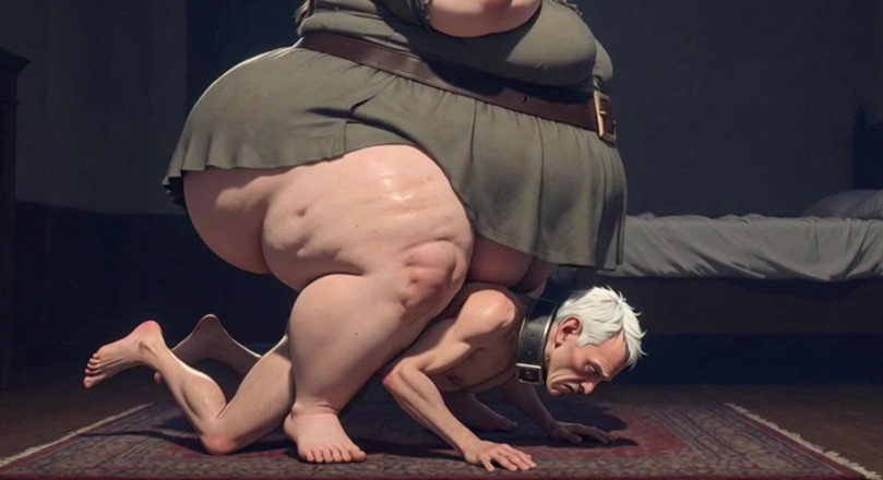 Anime Hentai: Maciça dominatrix rabuda esmagando escrava magra com seu peso - humilhação