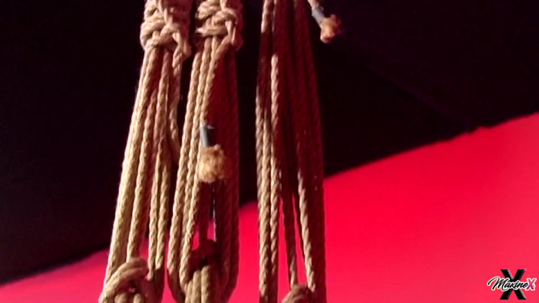 Maxine X: Maxine X double penetrated in suspension bondage by Mistress