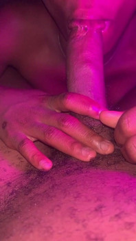 Getting Toe Clenching in Head in Sexy Pink Lighting by Horny Ebony Teen Close up