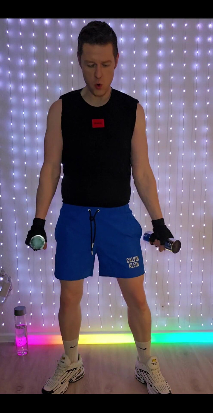 Roman Heart: Fitness Workout in Blue Ck Shorts