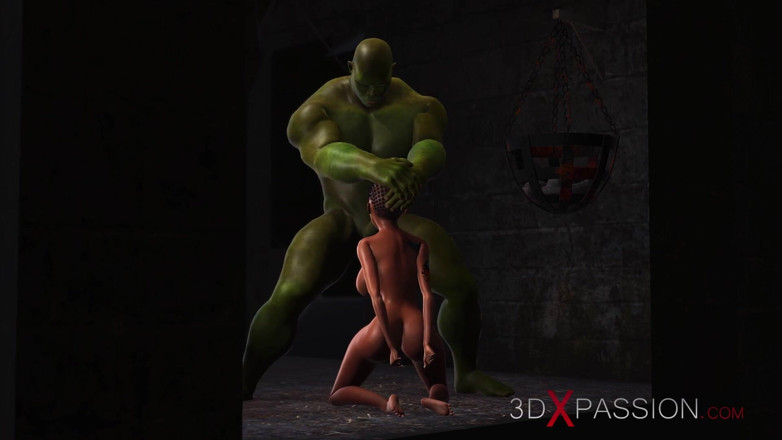 3dxpassion: Молодую анальную секс-рабыню трахает большой зеленый монстр