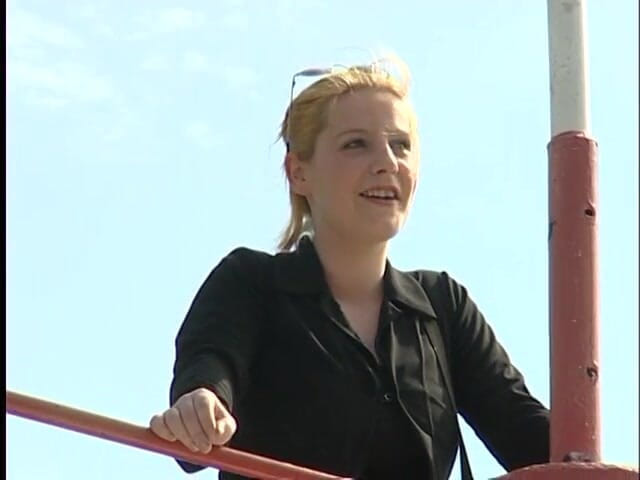 Lucky Cooch: Short hair blonde babe at outdoors interview