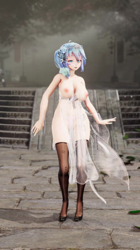 [mmd]miku-Cuando el patrón transparente de seda negra cheongsam tiene un patrón de súcubo