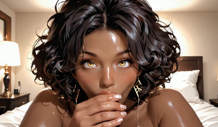 Sdanimacionescol: Sexy brünette lutscht schwanz reich im bett, von Ai generiert