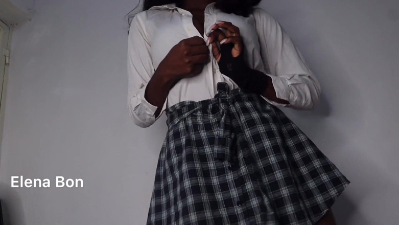 Elenabon: Ebony thick and curvy college fucks in her college uniform