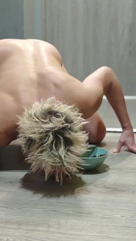 Femdom and Peeing, a Toilet Slave Eats Cereal with Urine and Swallows Urine