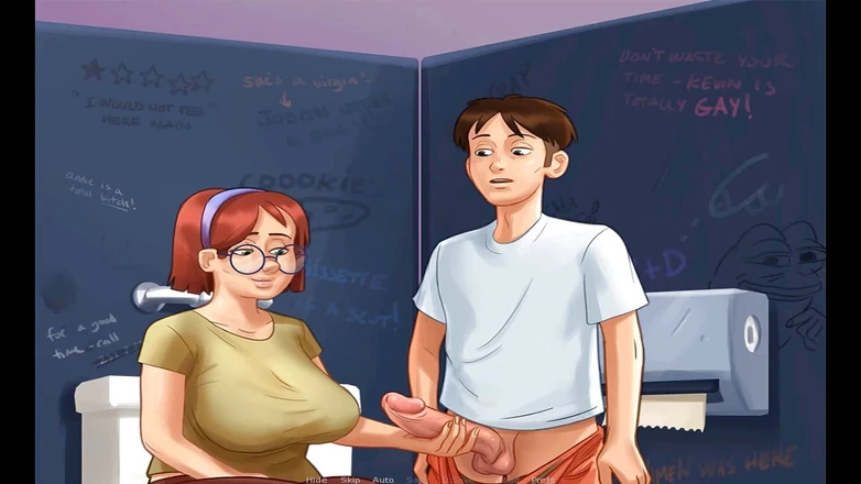 Hentai World: Summertime saga - BBW Judith jerk cock in college toilet