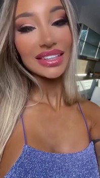 Beautiful Monika Fox Poses in a Luxurious Blue Dress & Teases Pussy