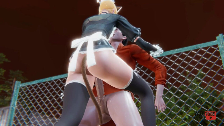 Yaoitube: Yaoi - ein sexy Katzenmädchen Femboy wird in der Öffentlichkeit gefickt