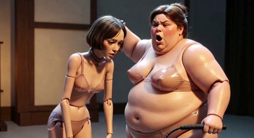 YOUR BEST FANTASY: Fat Mistress Whips Bound Skinny Slave - Body Contrast Humiliation