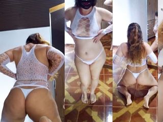 Mirelladelicia striptease: Striptease, conjunto de lingerie branca