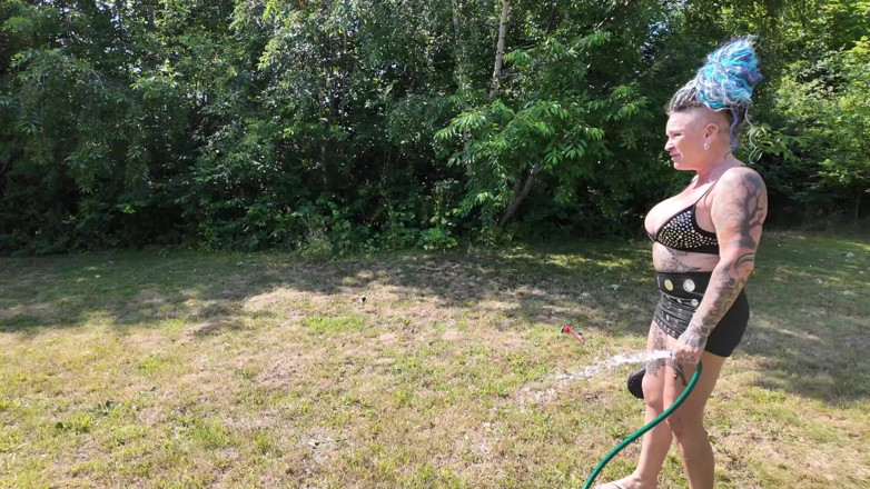 Domina Dark: Water Play in the Yard