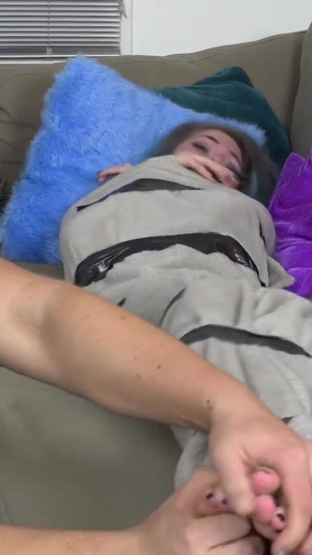 Luna Grey - encased in blanket and tickling (Restricting Ropes)