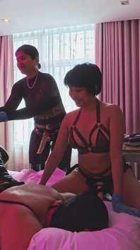 Sissy Slut Pegged by 4 Asian Dommes