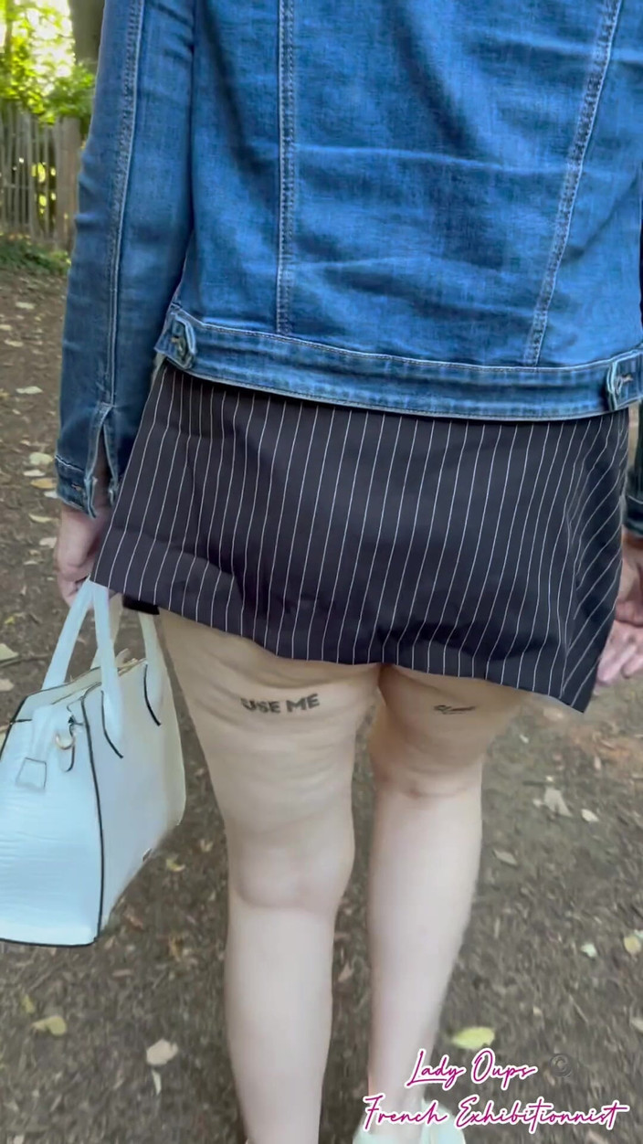 Lady Oups: Public Flashing with Micro Skirt Anal Plug and Slave Collar