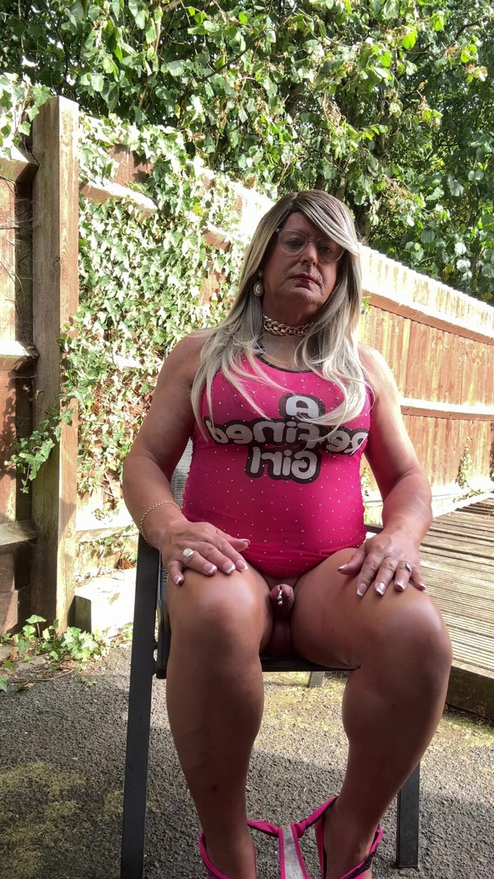 Kellycd2022: Sexy Crossdresser Kellycd2022 in My Pink Mesh Dress and Heels