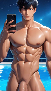 Shredded Gym Guy Nude Erect Dick Mirror Selfie in Infinity Pool