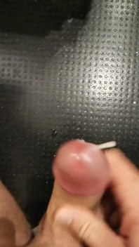 Moaning as I Squirt My White, and Thick Cum All Over the Floor with My Thick, Shaved, Cock