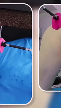 Favolosa scopata anale con la macchina del sesso scopa con un dildo in gabbia di castità