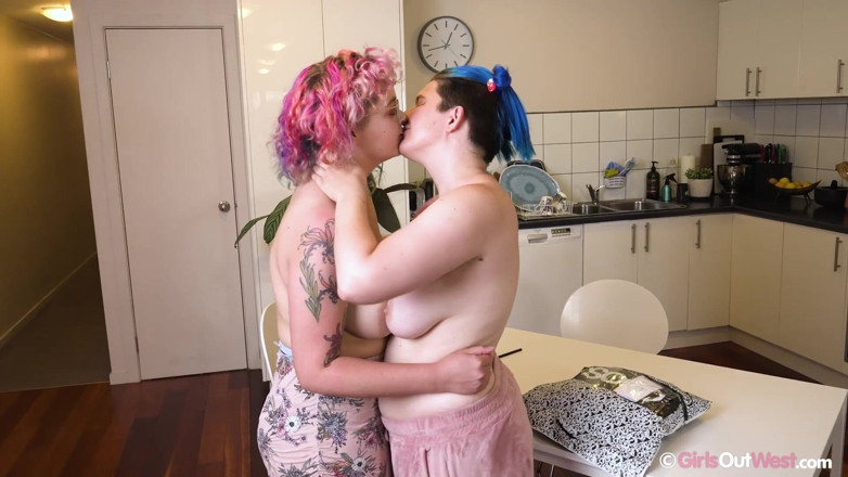 Girls Out West: Busty hairy lesbian gets her pussy and ass licked by...